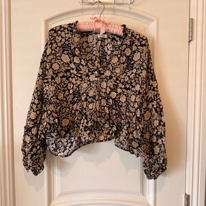 Floral Black and Tan Women's Top